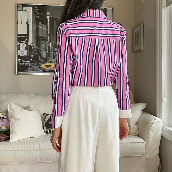 Maje pink/purple/white striped shirt with snap button sleeves - Picture 5 of 16